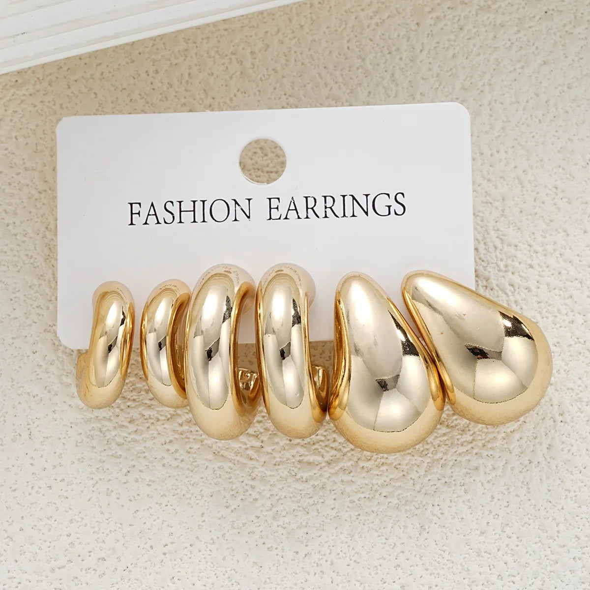 6Pcs Vintage Classic Geometry Glossy Gold Plated C Shape Hoop Earrings