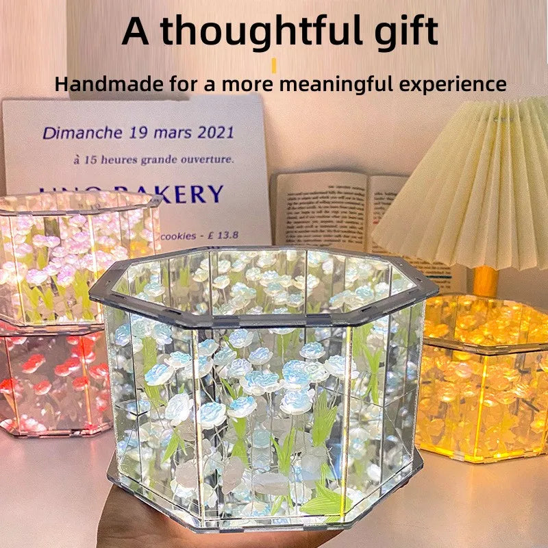 DIY Flowers Mirror Cube Lamp